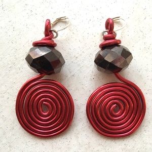 Red Spiral Wire Bling Earrings